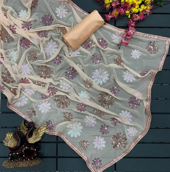 Beautiful Sequence Embroidery Georgette Saree  Georgette Sarees Wholesale