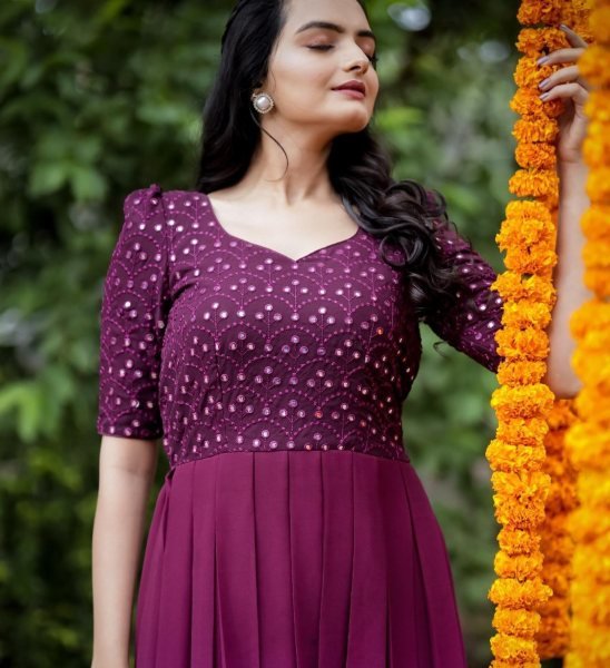 Beautiful  Shaded Long gown with Sequins embroidery  Anarkali Kurtis 