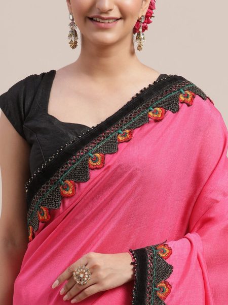 Beautiful Silk Saree With Embroidery Lace Border Silk Sarees Wholesale