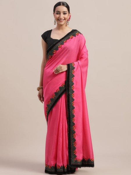 Beautiful Silk Saree With Embroidery Lace Border Silk Sarees Wholesale