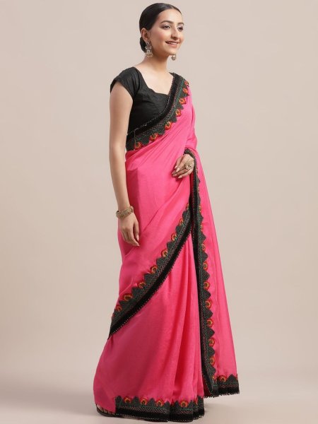 Beautiful Silk Saree With Embroidery Lace Border Silk Sarees Wholesale