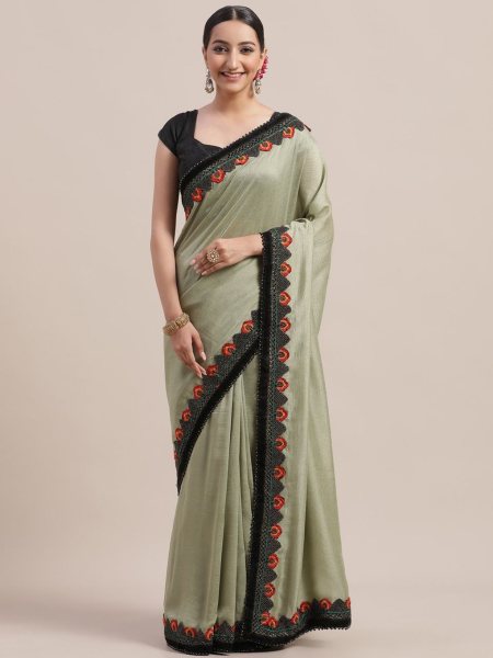 Beautiful Silk Saree With Embroidery Lace Border Silk Sarees Wholesale