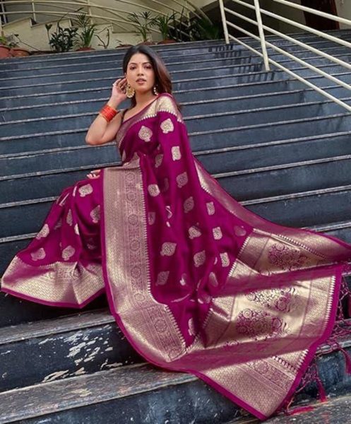 Beautiful Soft Lichi Silk Saree With Jacquard Border Silk Sarees Wholesale