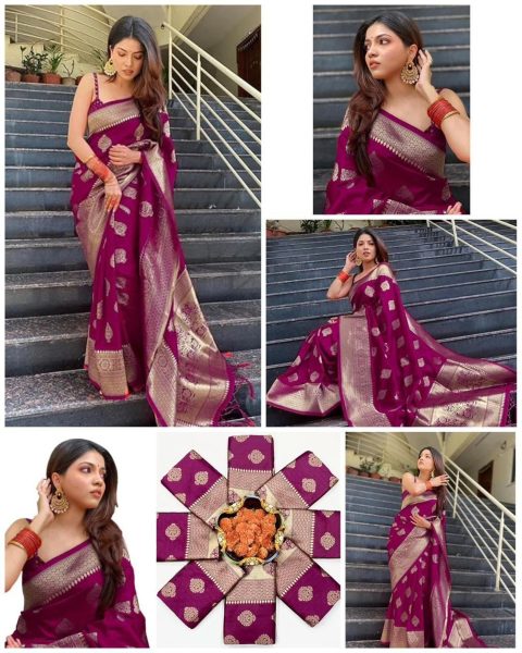 Beautiful Soft Lichi Silk Saree With Jacquard Border Silk Sarees Wholesale