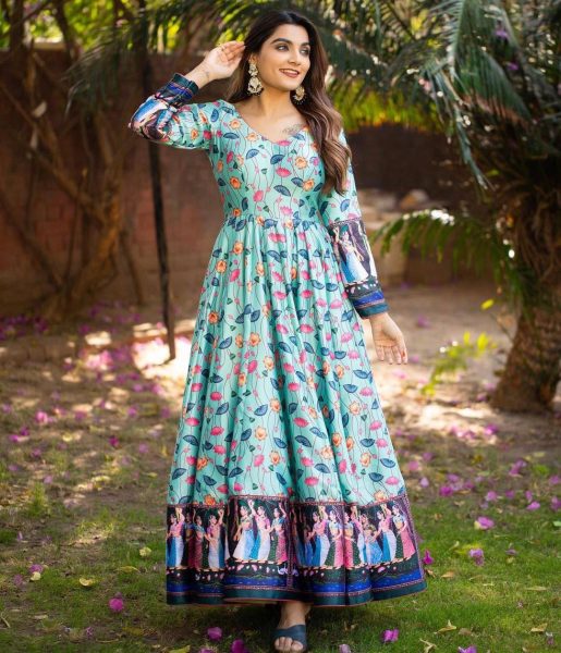 Beautiful Soft Silk Digital Printed Floral Gown  Printed Kurtis