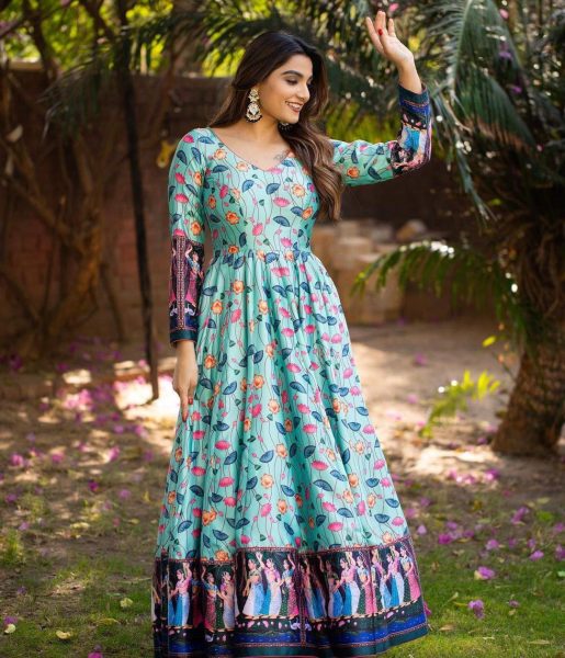 Beautiful Soft Silk Digital Printed Floral Gown  Printed Kurtis