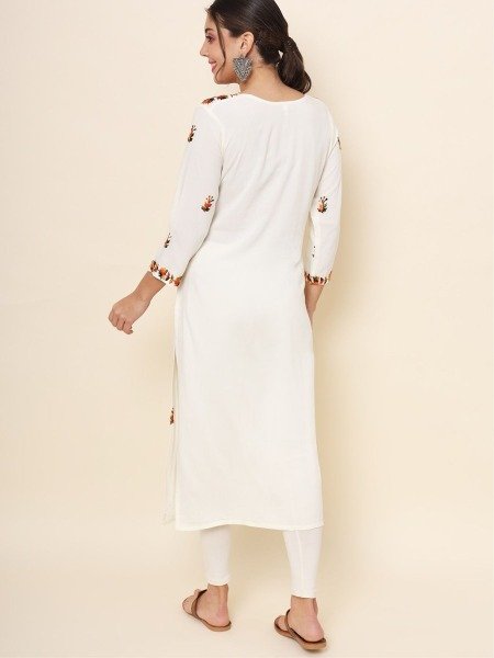 Beautiful straight cut long kurti with Lucknowi chickenkari work  with Liva Rayon Fabric kurti  Straight Cut Long Kurtis
