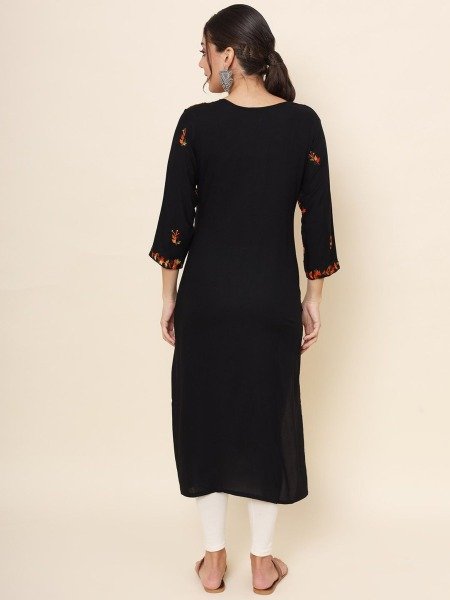 Beautiful straight cut long kurti with Lucknowi chickenkari work  with Liva Rayon Fabric kurti  Straight Cut Long Kurtis