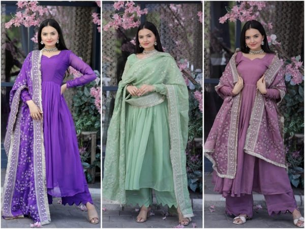 Beautiful Tabby Silk Kurti Plazzo With Sequence Embroidery Dupatta 3 Piece Kurti Set