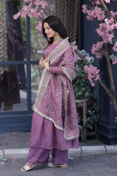 Beautiful Tabby Silk Kurti Plazzo With Sequence Embroidery Dupatta 3 Piece Kurti Set