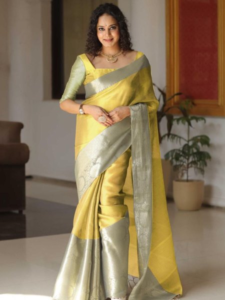 Beautiful Tissue Silk Saree With Beautiful Rainbow Shining color 