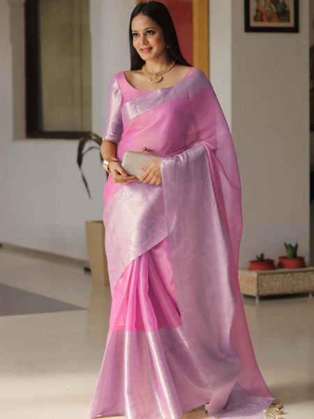 Beautiful Tissue Silk Saree With Beautiful Rainbow Shining color 