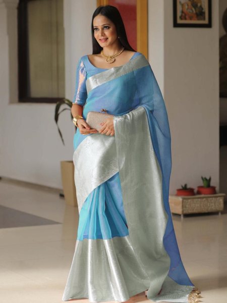 Beautiful Tissue Silk Saree With Beautiful Rainbow Shining color  Silk Sarees Wholesale