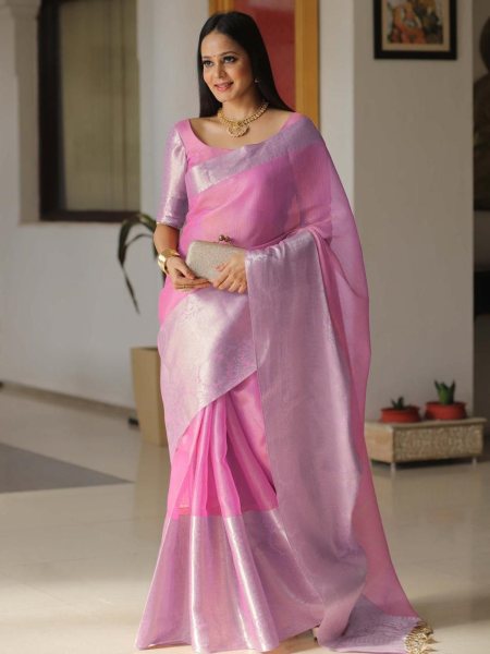 Beautiful Tissue Silk Saree With Beautiful Rainbow Shining color  Silk Sarees Wholesale