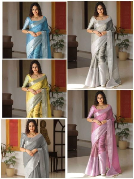 Beautiful Tissue Silk Saree With Beautiful Rainbow Shining color  Silk Sarees Wholesale