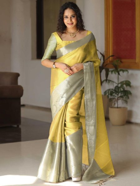 Beautiful Tissue Silk Saree With Beautiful Rainbow Shining color  Silk Sarees Wholesale