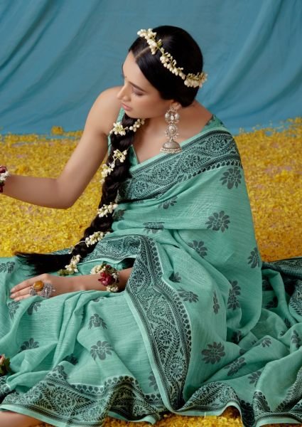 Beautiful Traditional Wear Lucknowi Linen Saree Linen Sarees Wholesale