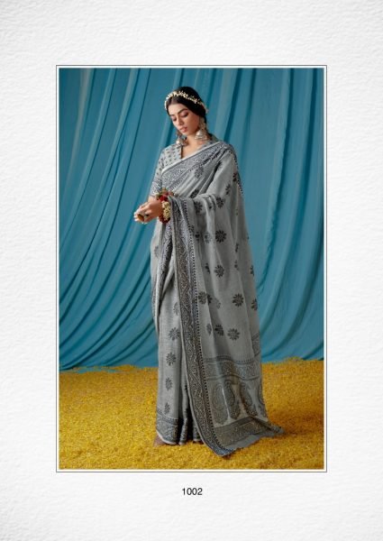 Beautiful Traditional Wear Lucknowi Linen Saree Linen Sarees Wholesale