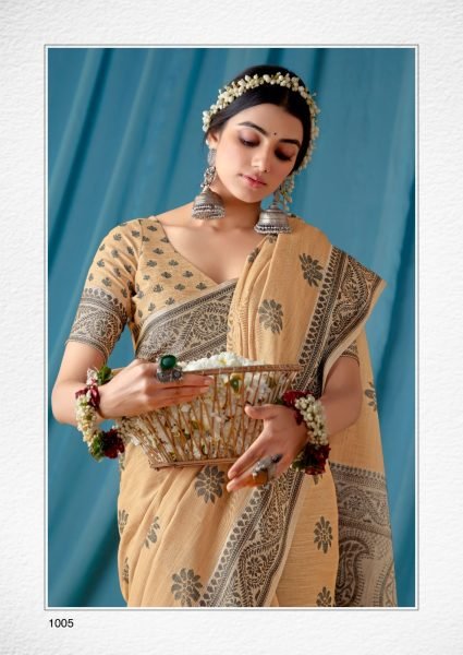 Beautiful Traditional Wear Lucknowi Linen Saree Linen Sarees Wholesale