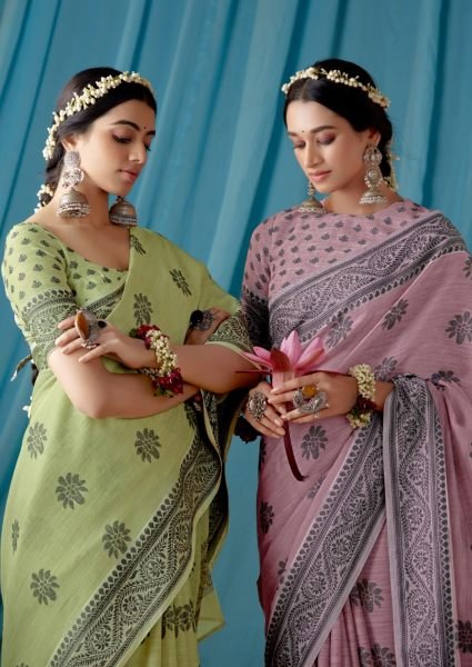Beautiful Traditional Wear Lucknowi Linen Saree Linen Sarees Wholesale