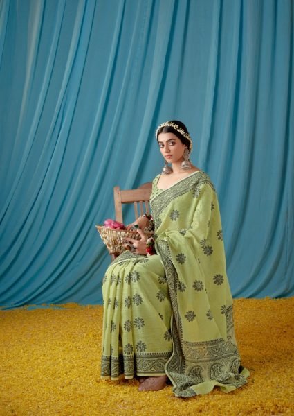 Beautiful Traditional Wear Lucknowi Linen Saree Linen Sarees Wholesale