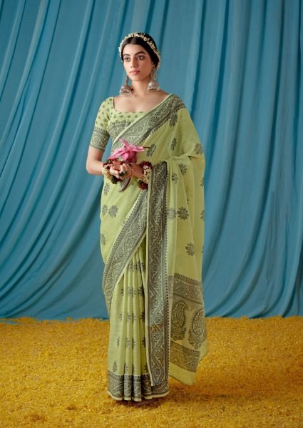 Beautiful Traditional Wear Lucknowi Linen Saree Linen Sarees Wholesale