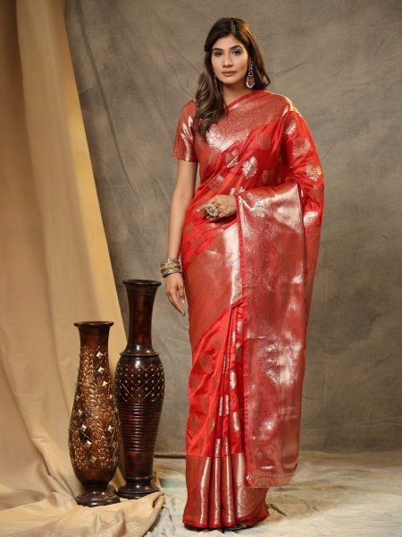 Beautiful Zari Weaving pallu with Soft M organza silk  Saree Organza Sarees Wholesale