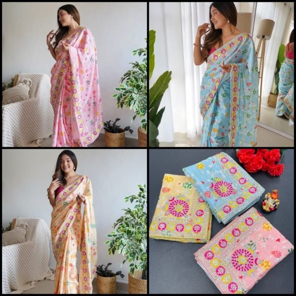Beautifull Chinon Silk Saree With Sequence   Embroidery Work  Silk Sarees Wholesale