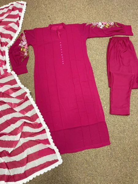 Beautifull Faux Georgette Kurti Pant   Dupatta With Embroidery Work  Ready To Wear Collection