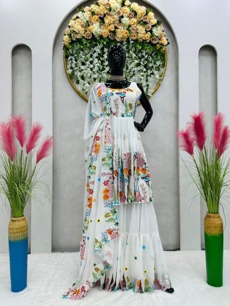 Beautifull Faux Georgette With Sequence Work Sharara Set  Ready To Wear Collection