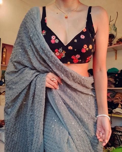 Beautifull Fox Georgette Saree With Sequence And Embroidery Work  Georgette Sarees Wholesale