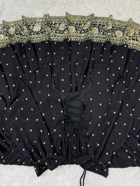 Beautifully Designed Black Color Faux Georgette WIth Thread Work Gown Collection  Ready To Wear Collection