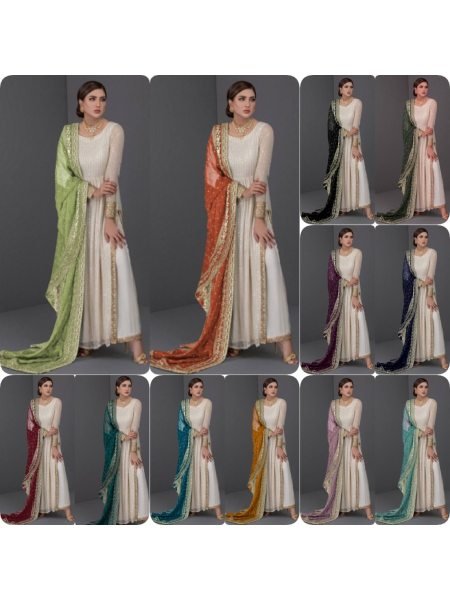Beautifully Designed Nyra Cut Embroidery Work Kurti Plazzo With Dupatta  Ready To Wear Collection