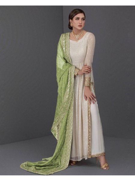 Beautifully Designed Nyra Cut Embroidery Work Kurti Plazzo With Dupatta  Ready To Wear Collection