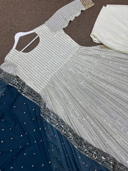Beautifully Designed Nyra Cut Embroidery Work Kurti Plazzo With Dupatta  Ready To Wear Collection