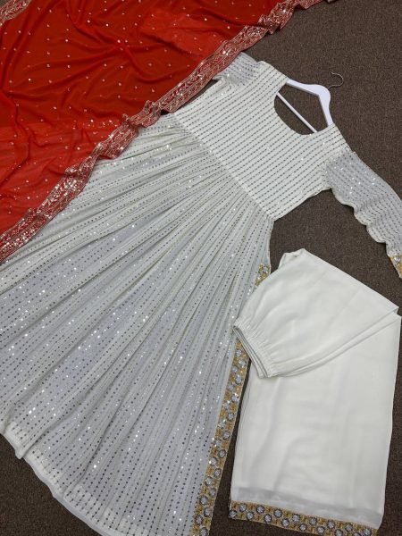 Beautifully Designed Nyra Cut Embroidery Work Kurti Plazzo With Dupatta  Ready To Wear Collection