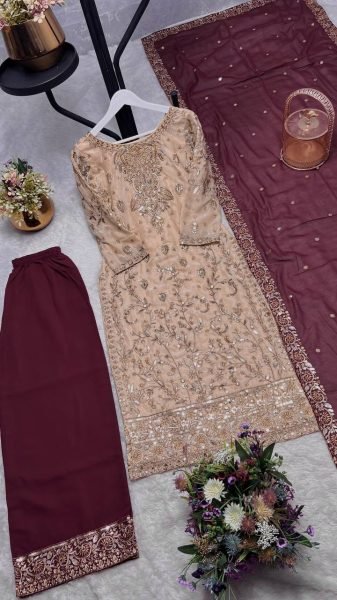 Luxury Silk Embroidery Suit Palazzo Dupatta Set Perfect for Weddings  Ready To Wear Collection