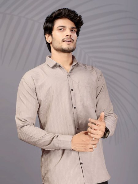 Beige Popcorn Shirt for Men Premium Office Wear Style Mens Wear