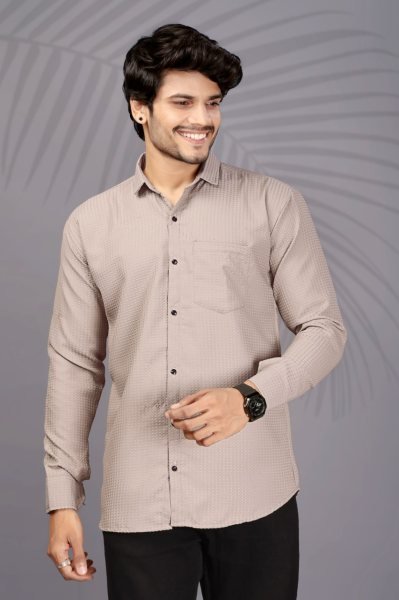 Beige Popcorn Shirt for Men Premium Office Wear Style Mens Shirt