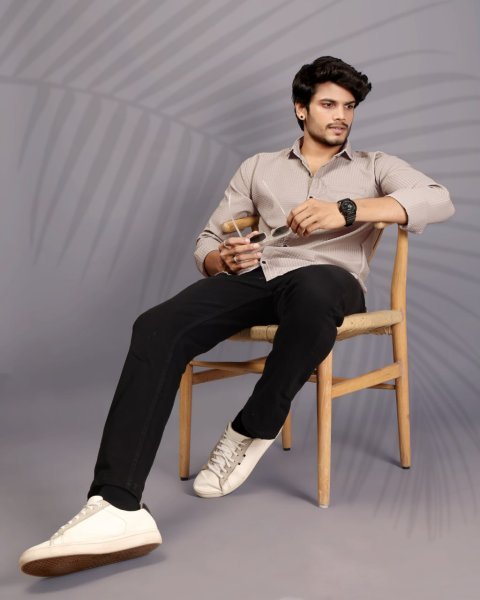 Beige Popcorn Shirt for Men Premium Office Wear Style Mens Shirt