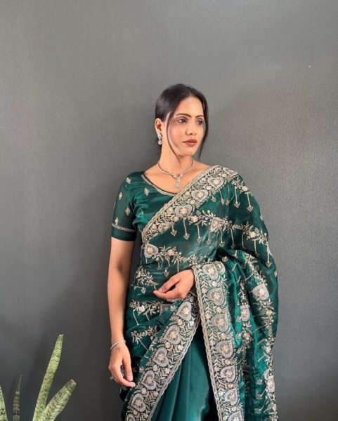 Best Price Designer Heavy Jimmy Choo Silk Saree With Embroidered Blouse  JIMMY CHOO SAREE