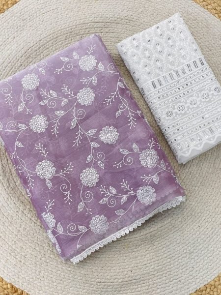 Best Selling Lavender Color Jimmy Chu Chikankari Saree At Best Rate Chikankari Sarees Wholesale