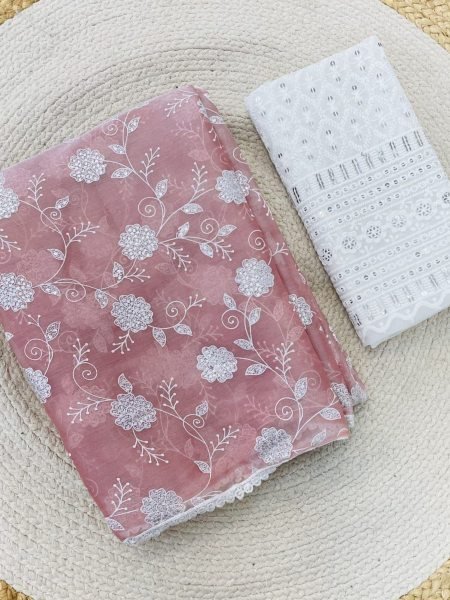 Best Selling Onion Pink Color Jimmy Chu Chikankari Saree At Best Rate Chikankari Sarees Wholesale