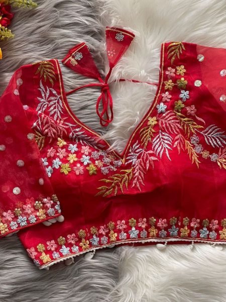 Best Selling Red Designer Blouse for Sarees Padded   Embroidered Ready to Wear Festive Collection