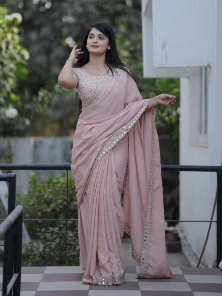 Bestselling Mirror Work Saree with Ruffle Skirt and Designer Pallu  