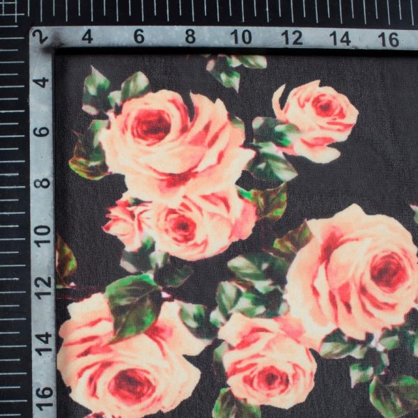 Black And Pink Floral Pattern Digital Print Georgette Fabric Digital print 