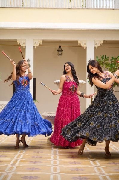 Black Bandhani Georgette Gown with Real Mirror   Codi Lace Garba Night Statement Look Navratri Lehnega Choli