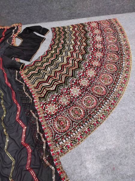 Black Banglory Silk Lehenga Choli With Heavy Embroidery And Sequence Work Designer Lehenga Choli