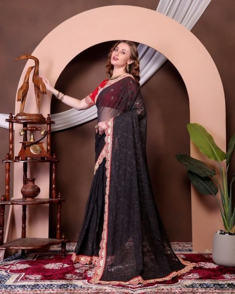 Black Chikankari Georgette Saree with Heavy Zari Work for Traditional Look  Georgette Sarees Wholesale