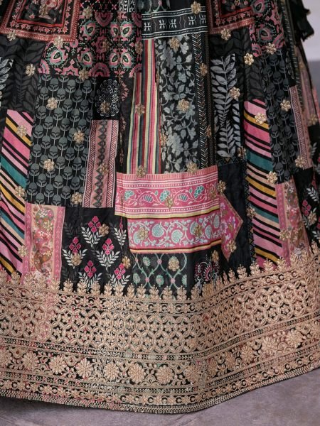 Midnight Black Chinnon Silk Lehenga with Zari Embroidery Wedding Special Set at Exporter Rate Designer Lehenga Choli